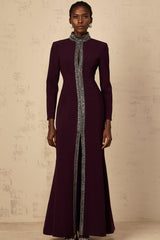 Rosaura Maxi Dress Deep Purple Flared Rhinestone Embellished