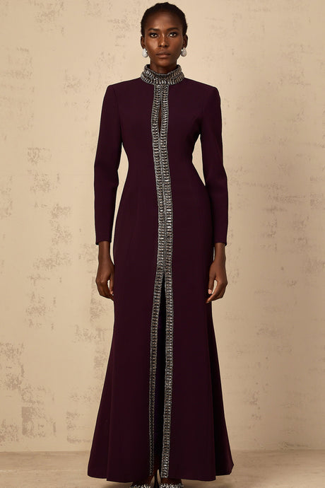 Rosaura Maxi Dress Deep Purple Flared Rhinestone Embellished