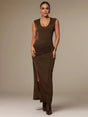 Rosaura Maxi Dress - Scoop Neckline - Bodycon Fit - Backless Design - Split Thigh