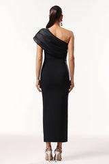 Rose Black One Shoulder Diamond Embellished Maxi Dress