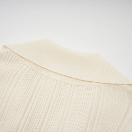 Rose Midi Dress Neutrals Ribbed - Knit Flared Pockets Button - Front & V - Neck