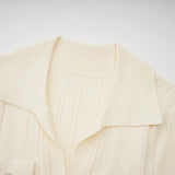 Rose Midi Dress Neutrals Ribbed - Knit Flared Pockets Button - Front & V - Neck