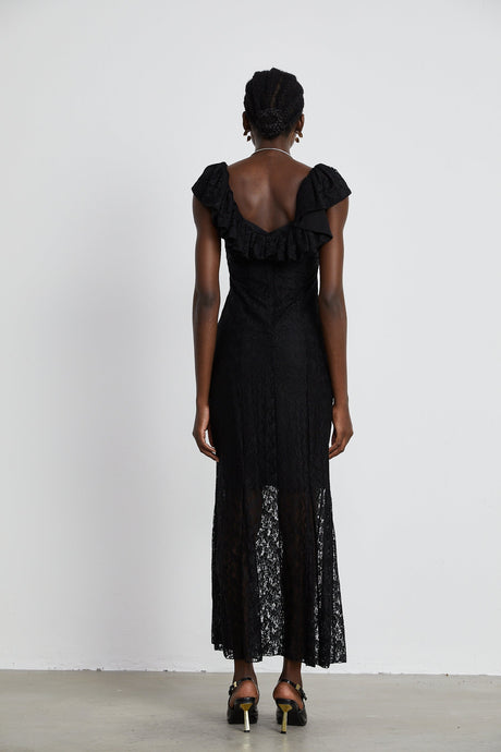 Roseline ruffledtrim florallace gown