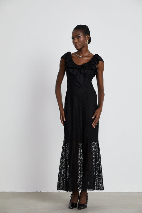 Roseline ruffledtrim florallace gown