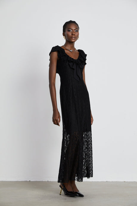 Roseline ruffledtrim florallace gown