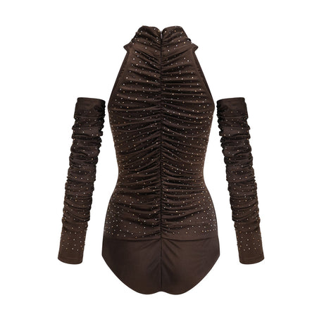 RoseSuzette brown crystalembellished bodysuit