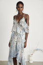 Rosetta Dress White Crystal Embellished Ruffle Hem Midi Silk