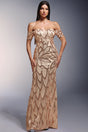 Rosetta Gold Sequin Off-Shoulder Maxi Dress for Formal Events
