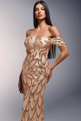 Rosetta Gold Sequin Off-Shoulder Maxi Dress