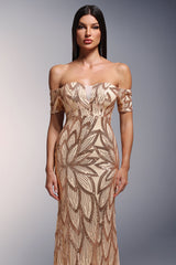 Rosetta Gold Sequin Off-the-Shoulder Maxi Dress