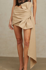 Rosetta Mini Dress Beige Oversized Bow Ruched Asymmetric