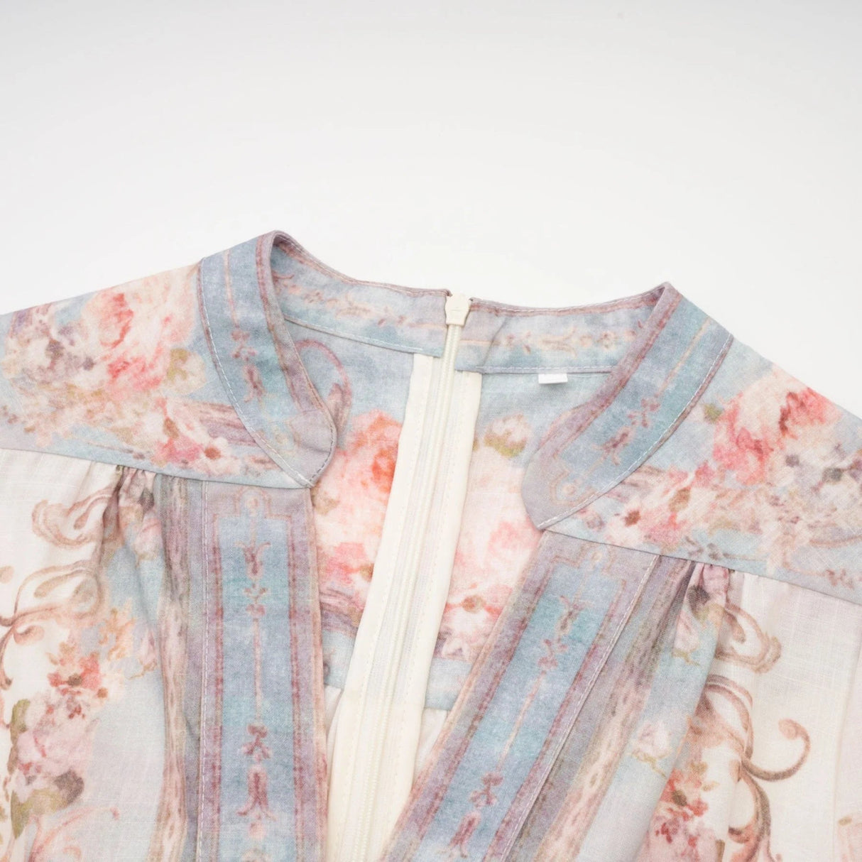 Rosetta Mini Dress White & Blue Floral V - Neck Button Fastening