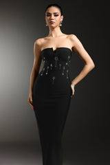 Rossella Black Diamond V-Neckline Sleeveless Formal Dress