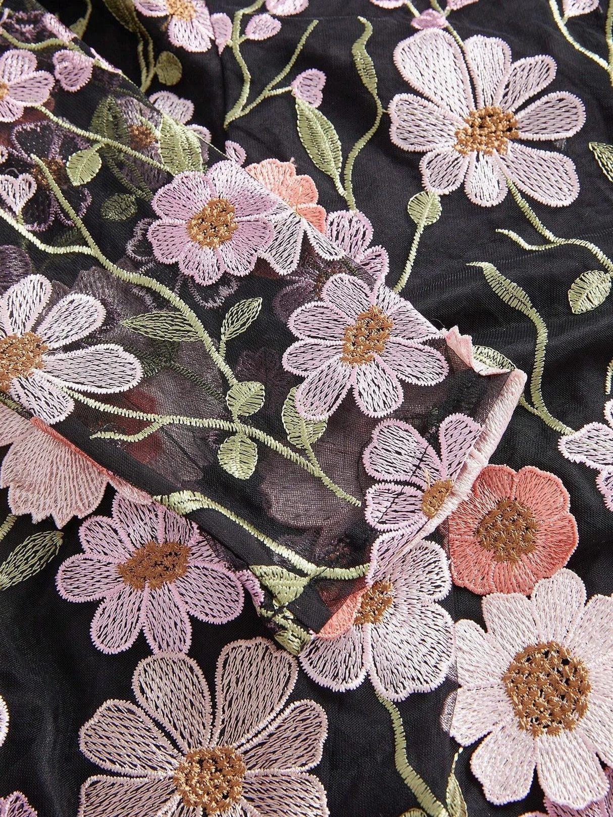 Round Neck Long Sleeve Slit Embroidery 3D Floral Relaxed Casual Dress Maxi Women Outfit