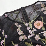 Round Neck Long Sleeve Slit Embroidery 3D Floral Relaxed Casual Dress Maxi Women Outfit
