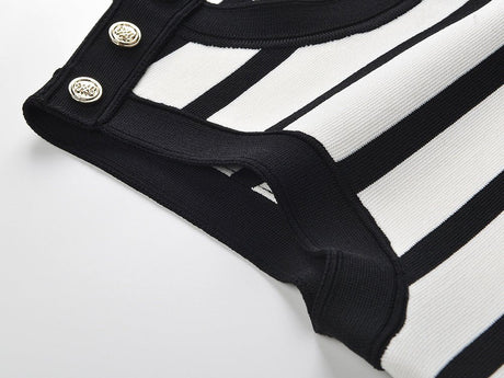Rowan Dress - Body - Con Style - Sleeveless With Striped Pattern - Gold Button Accents - Ideal for Spring/summer