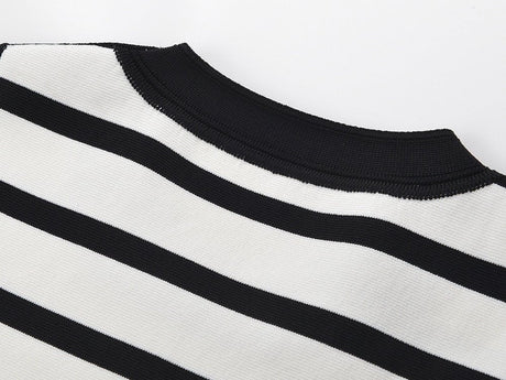 Rowan Dress - Body - Con Style - Sleeveless With Striped Pattern - Gold Button Accents - Ideal for Spring/summer