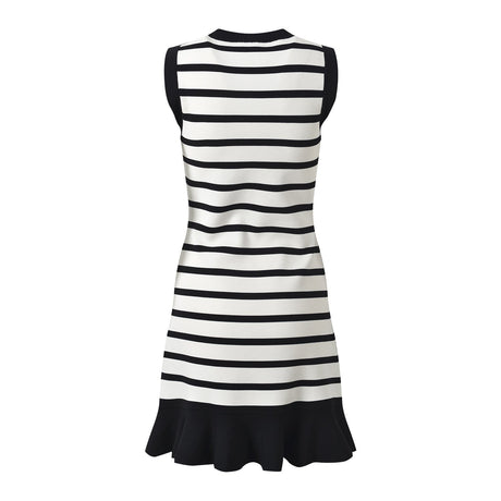 Rowan Dress - Body - Con Style - Sleeveless With Striped Pattern - Gold Button Accents - Ideal for Spring/summer