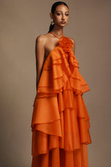 Rowan Orange Floral Maxi Dress Sleeveless Lightweight Elegant Flair
