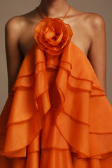 Rowan Orange Floral Maxi Dress Sleeveless Lightweight Elegant Special Occasion Garden Party