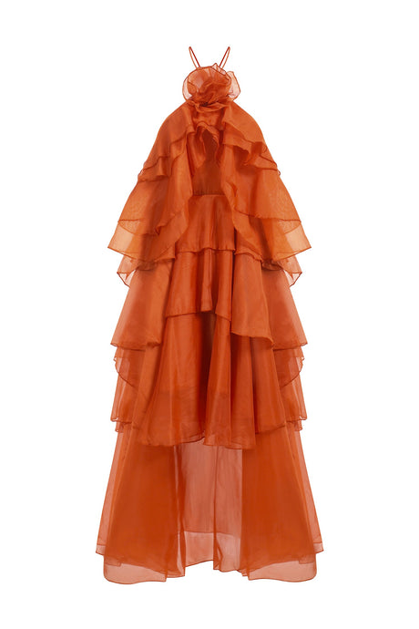 Rowan Orange Floral Maxi Dress Lightweight Sleeveless Elegant Flair