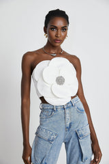 Roxane crystalembellished floralappliqué top