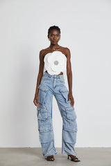 Roxane crystalembellished floralappliqué top