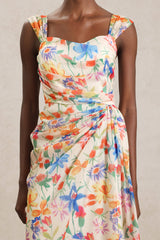 Ruby Beige Floral Maxi Dress Halter Neckline Lightweight Fabric Vibrant Prints B-Folds Casual Formal Brunch Gathering Wardrobe Memories