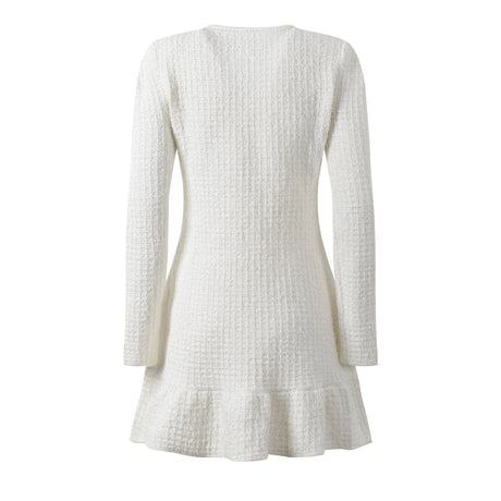 Ruby Dress - A - Line Silhouette - Tailored Fit - Textured Fabric - Button Detailing - Chic Vintage - Inspired Look