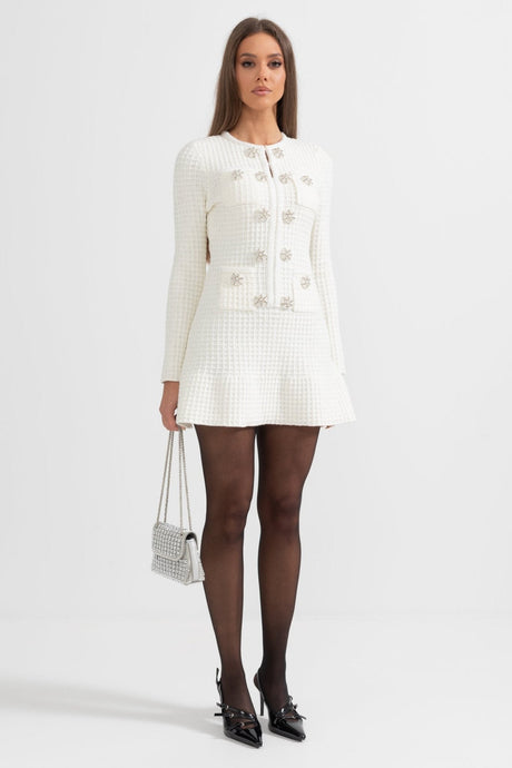 Ruby Dress - A - Line Silhouette - Tailored Fit - Textured Fabric - Button Detailing - Chic Vintage - Inspired Look