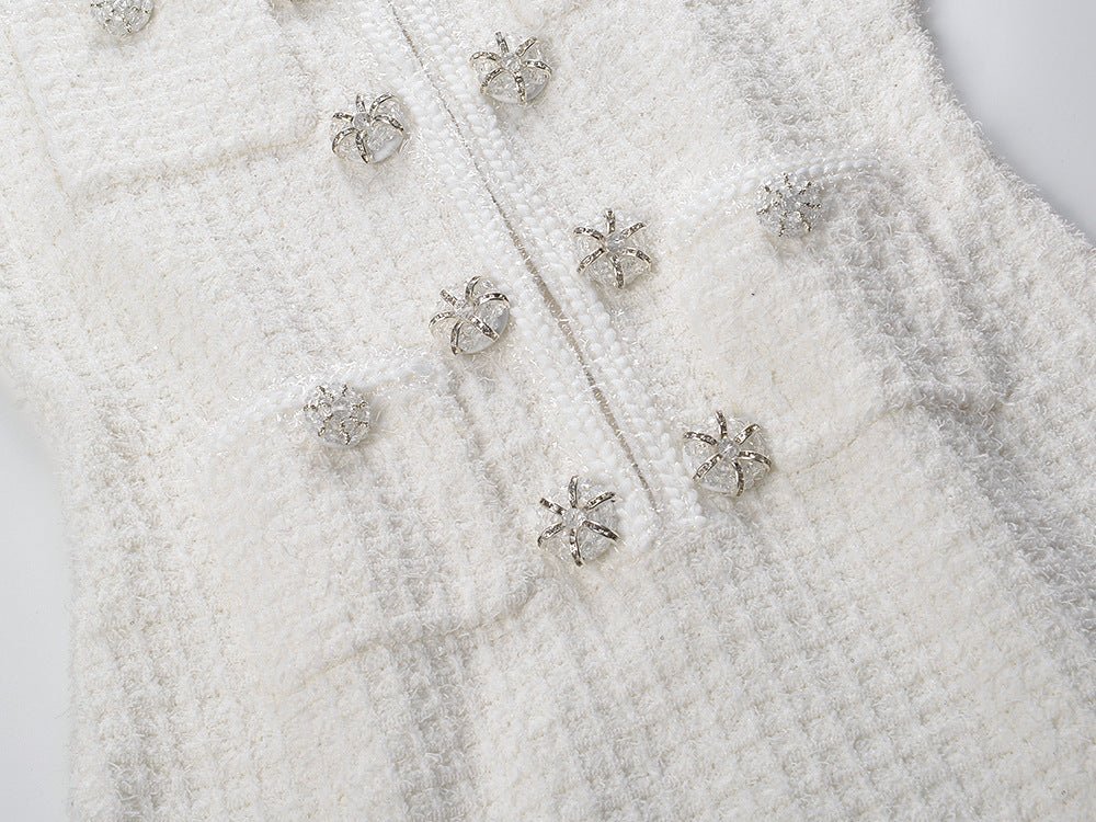 Ruby Dress - A - Line Silhouette - Tailored Fit - Textured Fabric - Button Detailing - Chic Vintage - Inspired Look