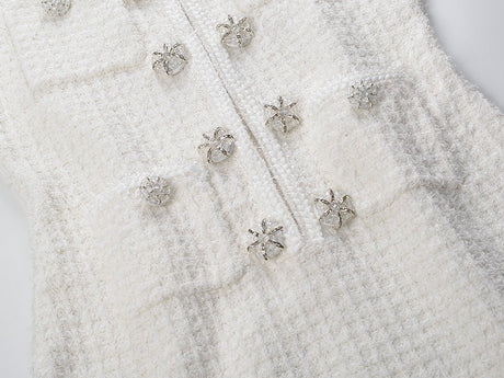 Ruby Dress - A - Line Silhouette - Tailored Fit - Textured Fabric - Button Detailing - Chic Vintage - Inspired Look