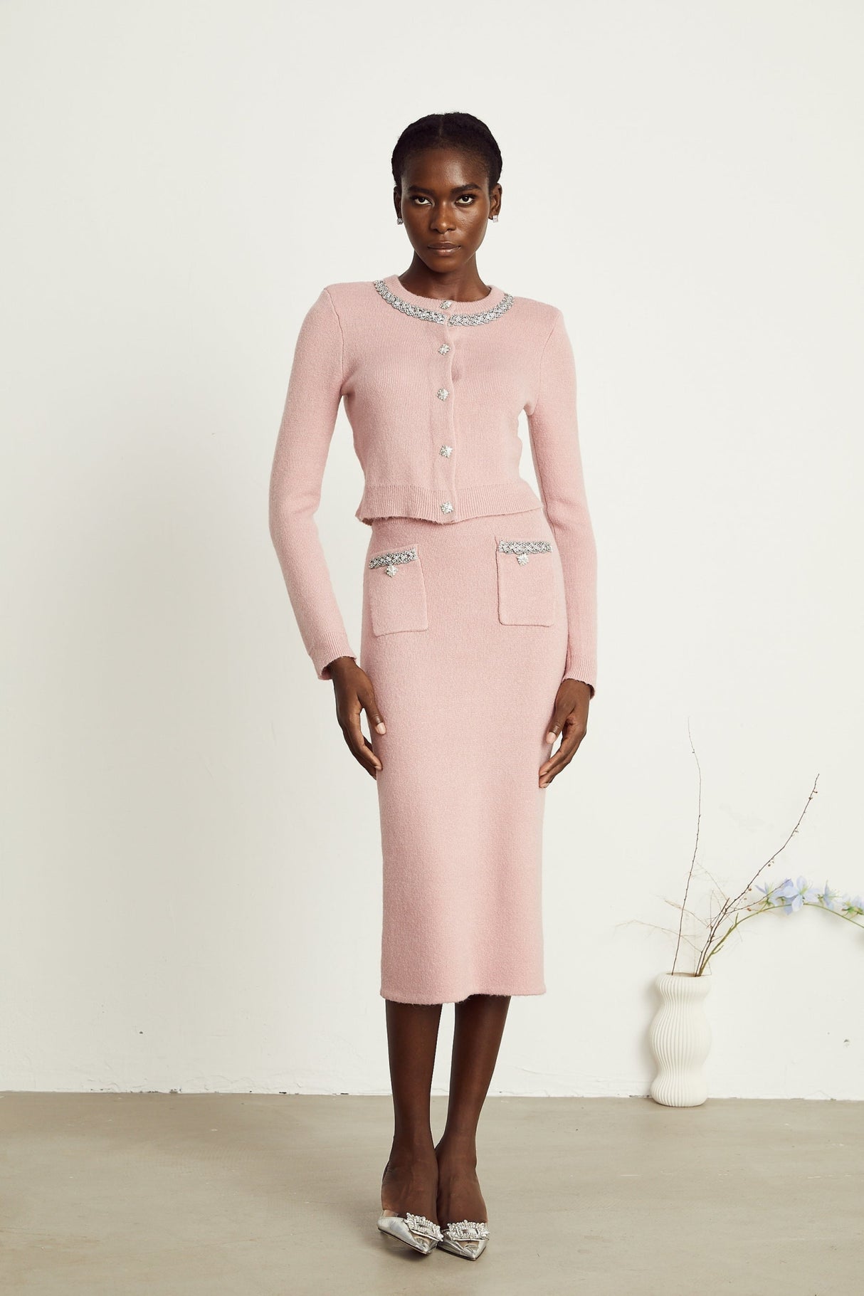 Ruby Jacket & Skirt Crystal Pink Matching Set