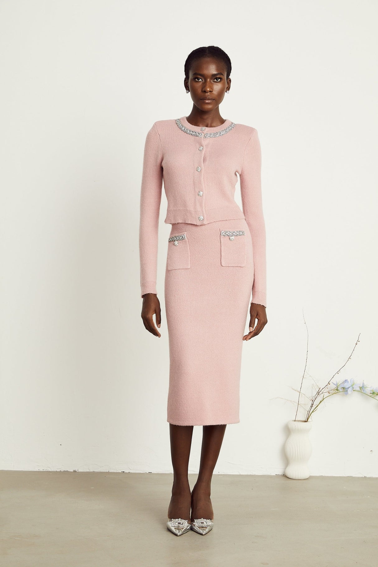 Ruby Jacket & Skirt Crystal Pink Matching Set