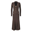 Ruby Maxi Dress - Form - fitting Silhouette - Button - Up Collar - Tailored Fit - Ribbed Knit Material - Gold Button Details