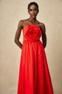 Ruby Maxi Dress in Stunning Red with Off - Shoulder Design and 3D Petal Details