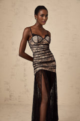 Rylan Floral Midi Dress Bustier Style with Lace Detail & Ruffled Design