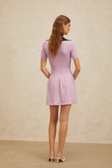 Rylan Mini Dress - Notched Lapels - Pointelle Knit - A - line Silhouette - Decorative Buttons