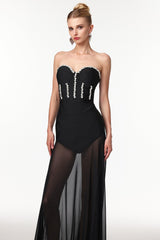 Rylee Black Rhinestone Maxi Dress Elegant Special Occasion Gala Dinner Charm
