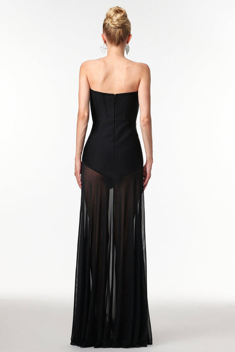 Rylee Black Rhinestone Mesh Maxi Dress for Special Occasions