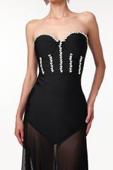 Rylee Black Rhinestone Strapless Maxi Dress for Special Occasions