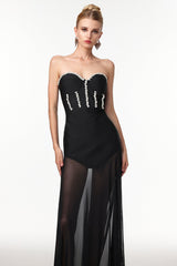 Rylee Black Rhinestone Strapless Maxi Dress