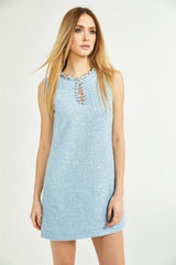 Rylee Mini Dress Blue Tweed Sequin Embellished
