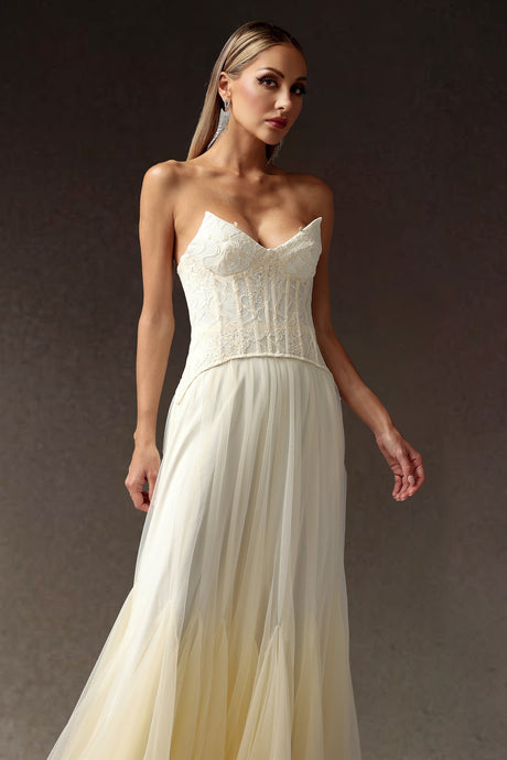 Sabina Cream Lace Corset Maxi Dress for Special Occasions