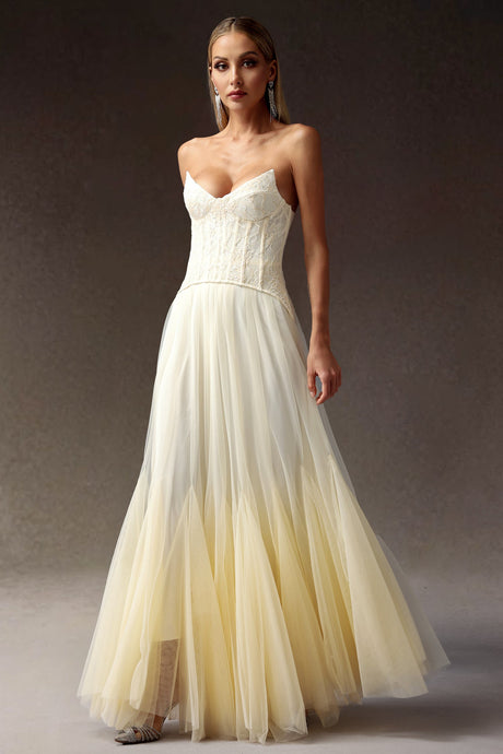 Sabina Cream Lace Strapless Maxi Dress