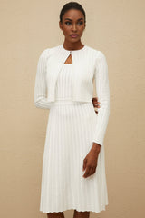 Sabina Cropped Cardigan - Ribbed Knit - Front Hook Fastening - Round Neck - Long Sleeves