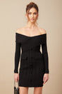 Sabina Mini Dress Black Ribbed Knit Off Shoulder Button Detail