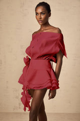 Sabina Mini Dress Off - shoulder Floral Appliqu Flounced Tiered & Cinched