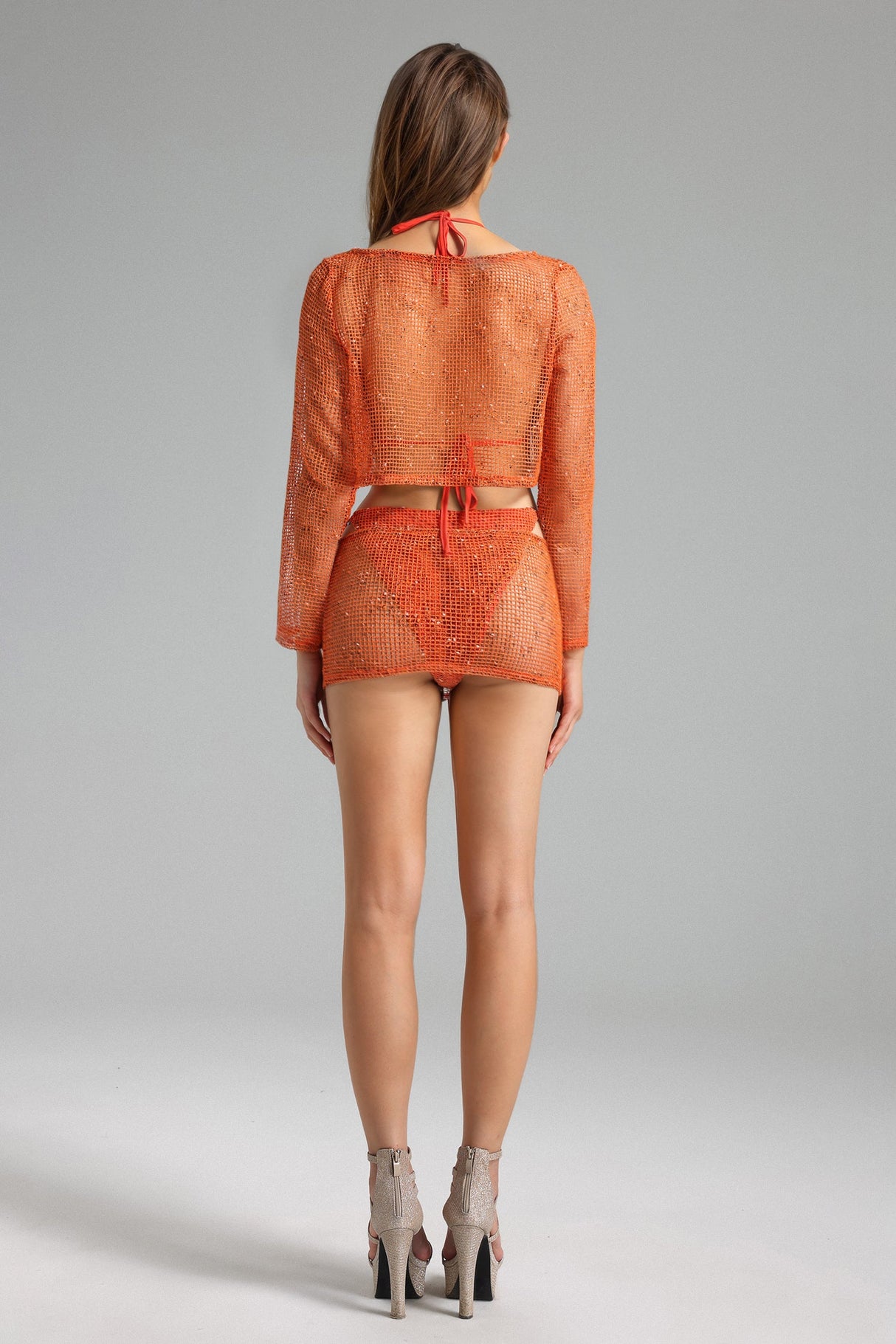 Sabina Orange Knit Bikini Set Cropped Top and Mini Skirt