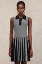 Sabrina Black Lapel Collar Sleeveless Pleated Dress